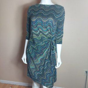 Shelby & Palmer Brown Teal Stretch Knit Ruched Tie Social Dress Size Medium